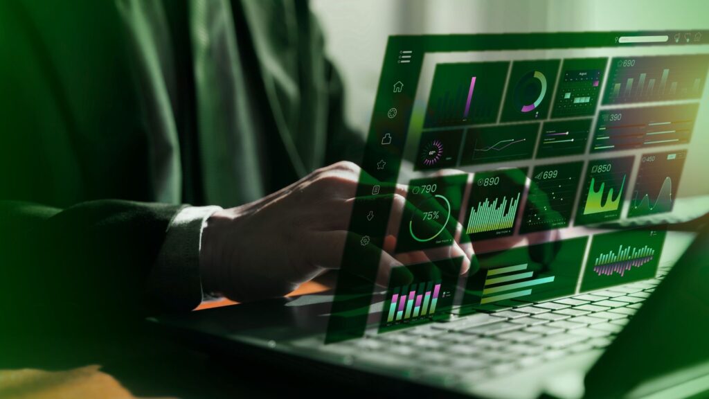 Startup marketing agency team strategy meeting reviewing analytics dashboard for B2B tech performance and lead generation insights